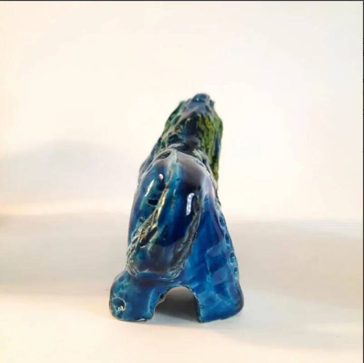 Vintage Lion statue, design Aldo Londi for Bitossi, Rimini blue series