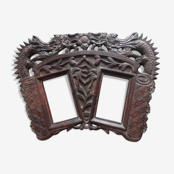 Cadre photos chinois en bois sculpté dragons Vietnam XIX