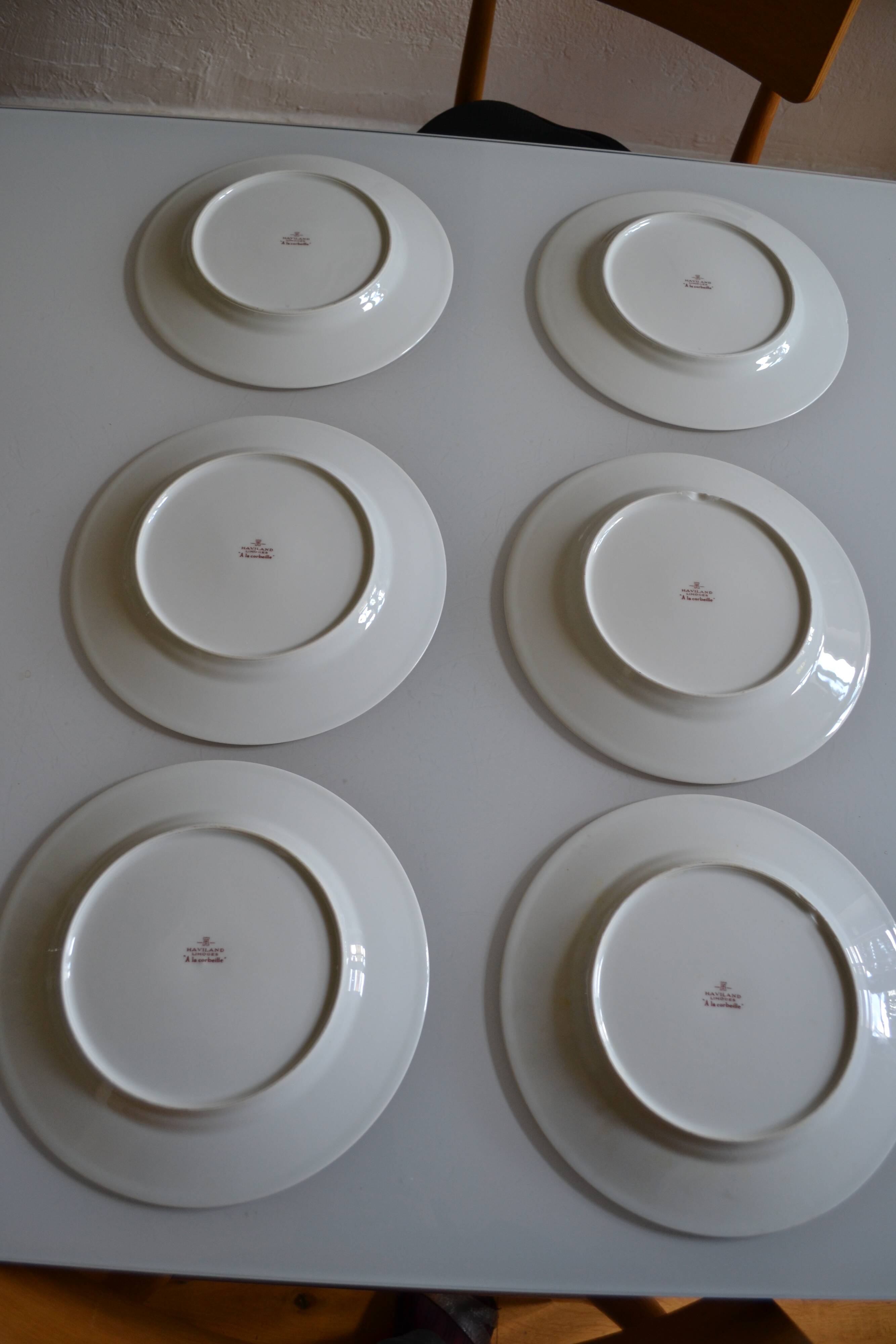 Limoges porcelain Haviland 6 flat plates decor "In the basket"
