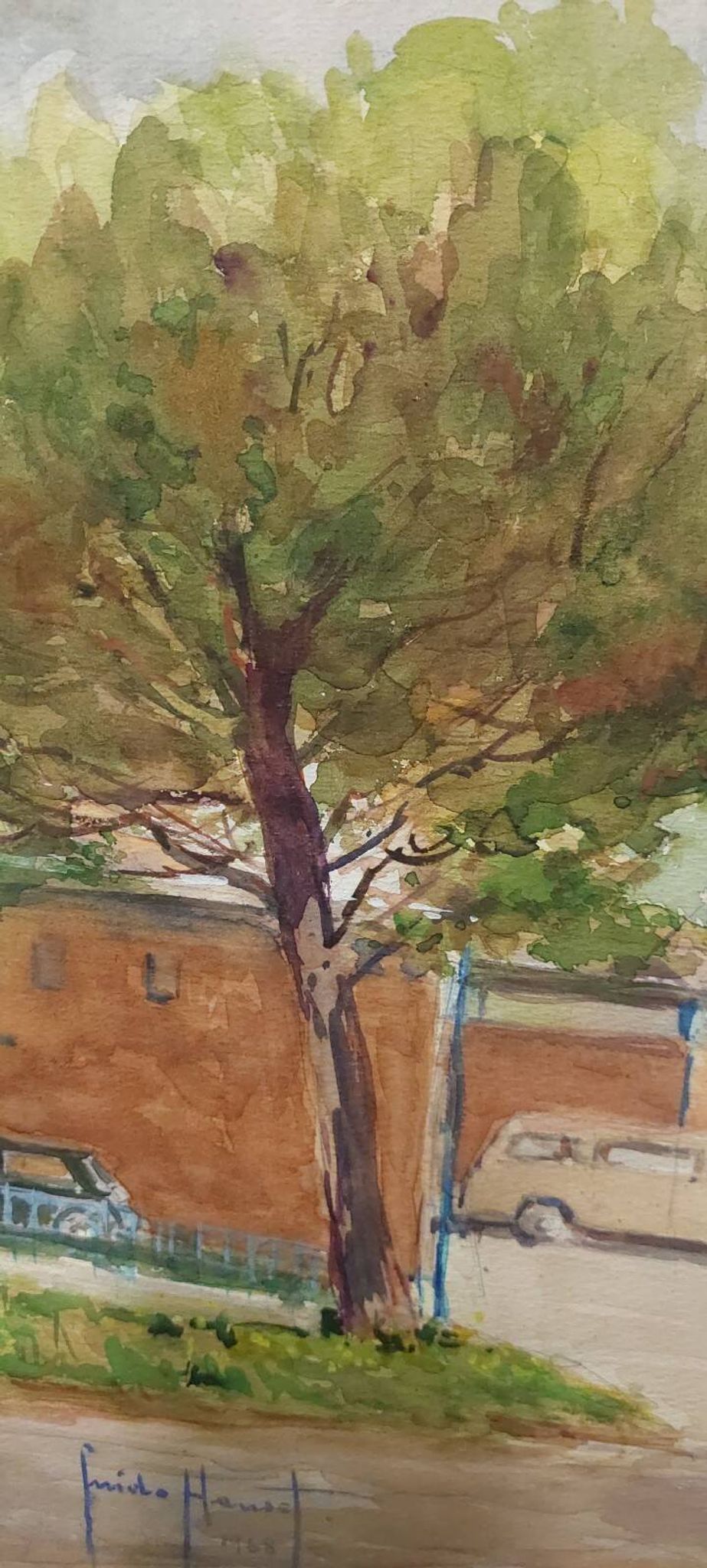 Guido hanset (1910-1992) watercolor on paper view of genoa ? 1968 signed
