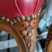 Set of Louis XV Cabriolet Chairs – Carved Wood & Bordeaux Leather