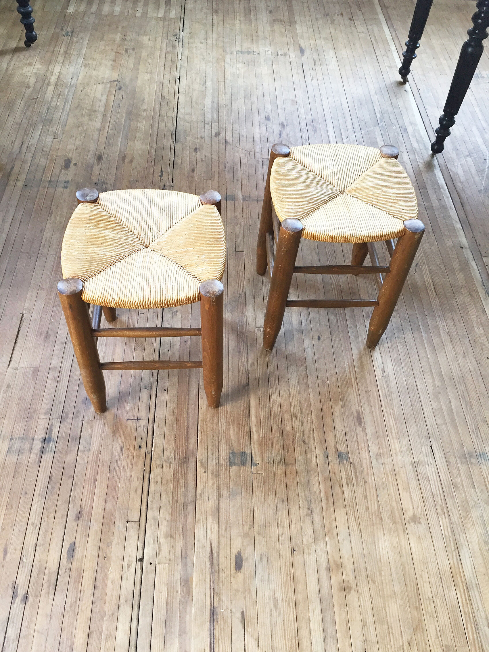 Pair of straw stools