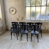 Set of 7 black bistro chairs