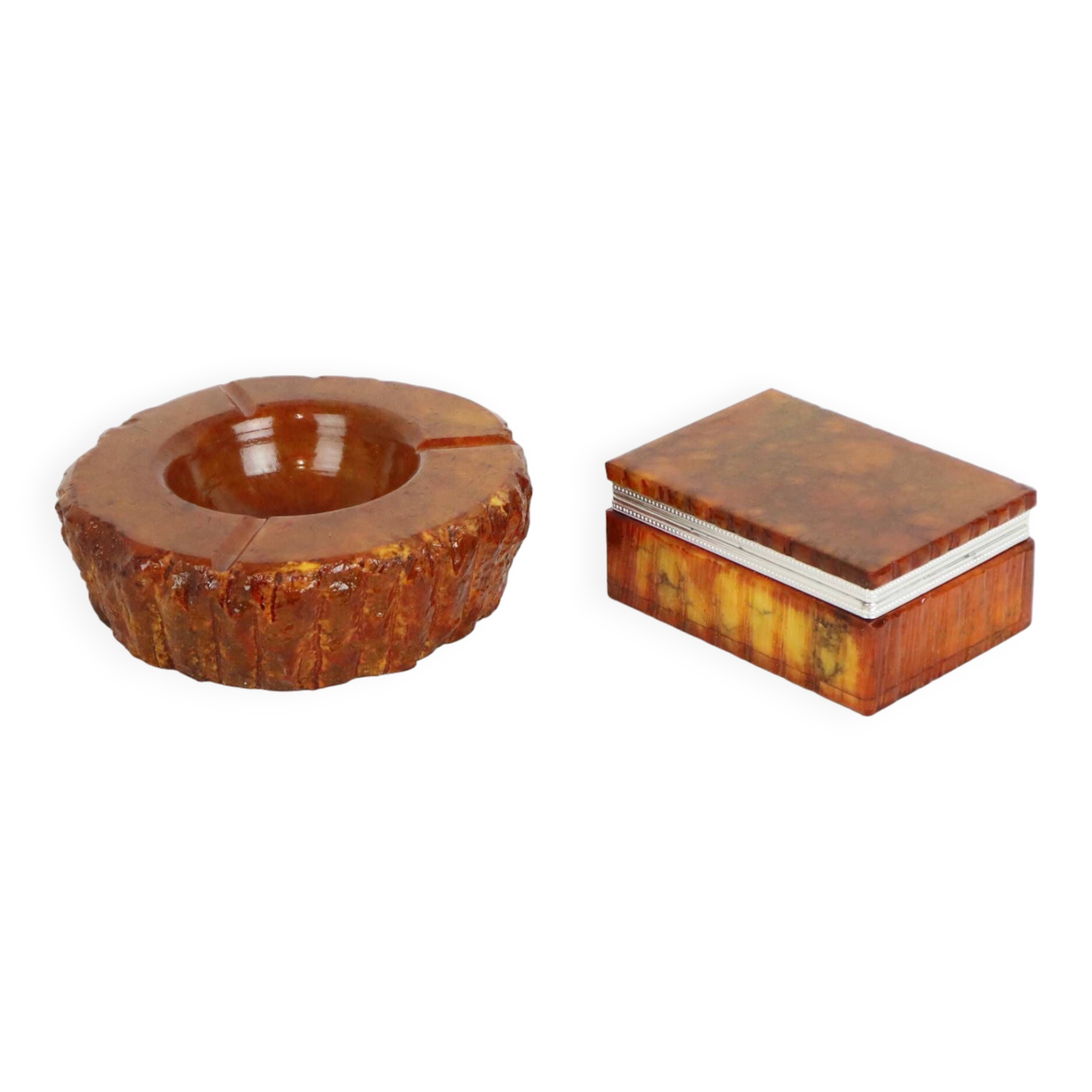 Italian Smoke Set Orange Hand Carved Alabaster Romano Bianchi 1960s