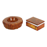 Italian Smoke Set Orange Hand Carved Alabaster Romano Bianchi 1960s