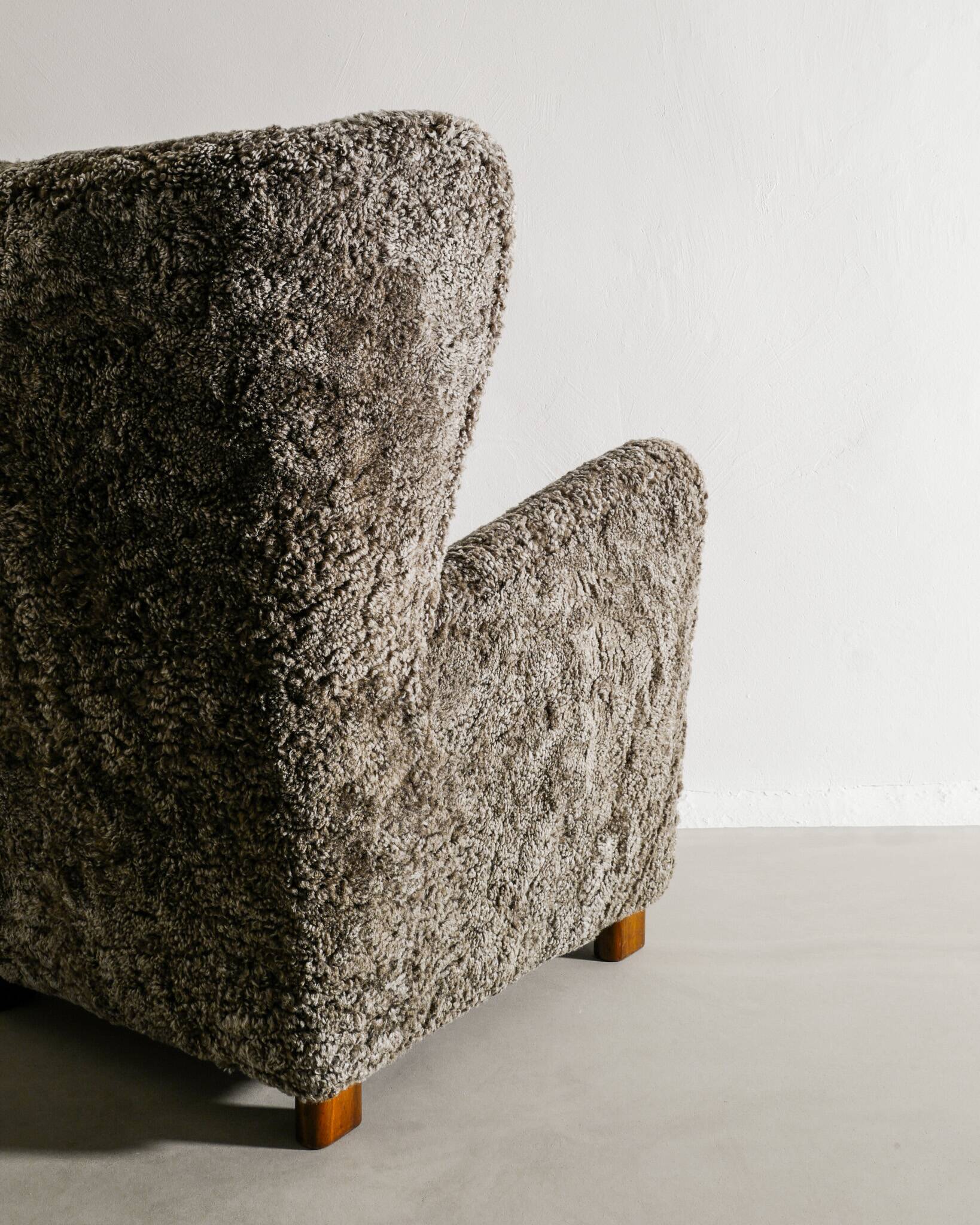 Danish Mid Century Armchair by Thorald Madsen in Grey Sheepskin, 1940s