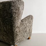 Danish Mid Century Armchair by Thorald Madsen in Grey Sheepskin, 1940s