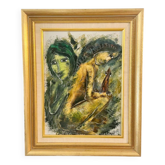 Original Oil Painting Females Nunes On Canvas By Calvin Burnett