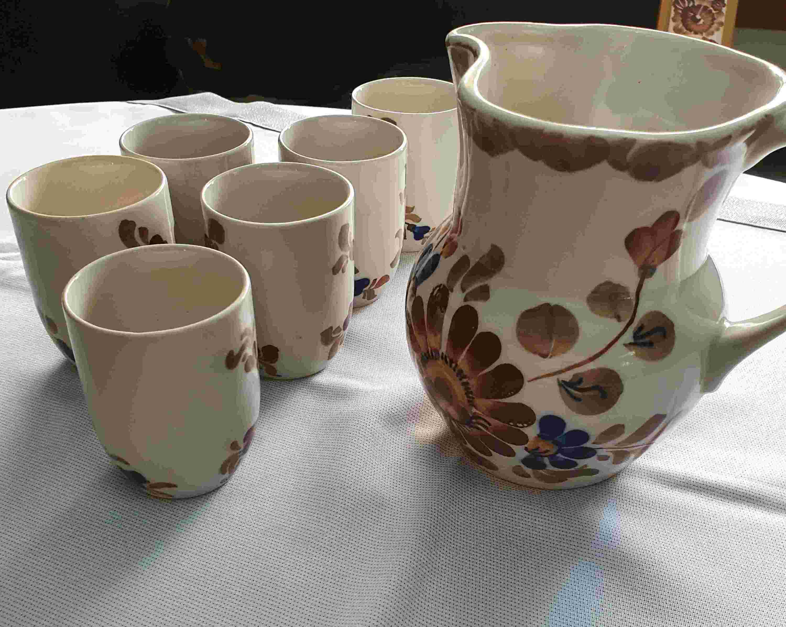 Jug and cups Politowska Grażyna. Faience 1970