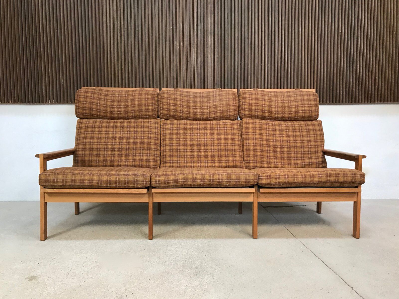 3-seater highback Capella sofa in oak by Illum Wikkelsø, Denmark 1960s