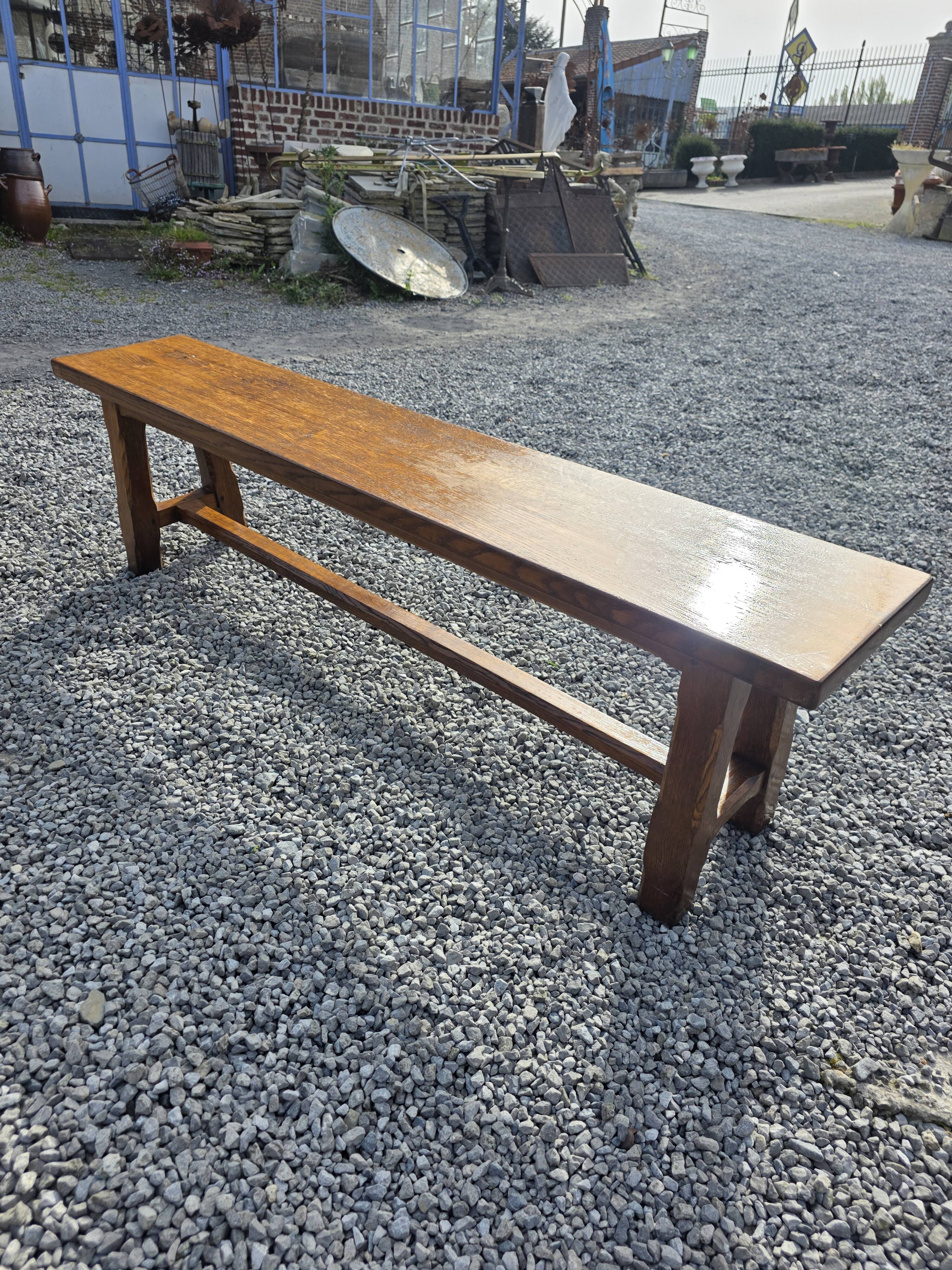 Solid oak farmhouse bench, 160cm in length.