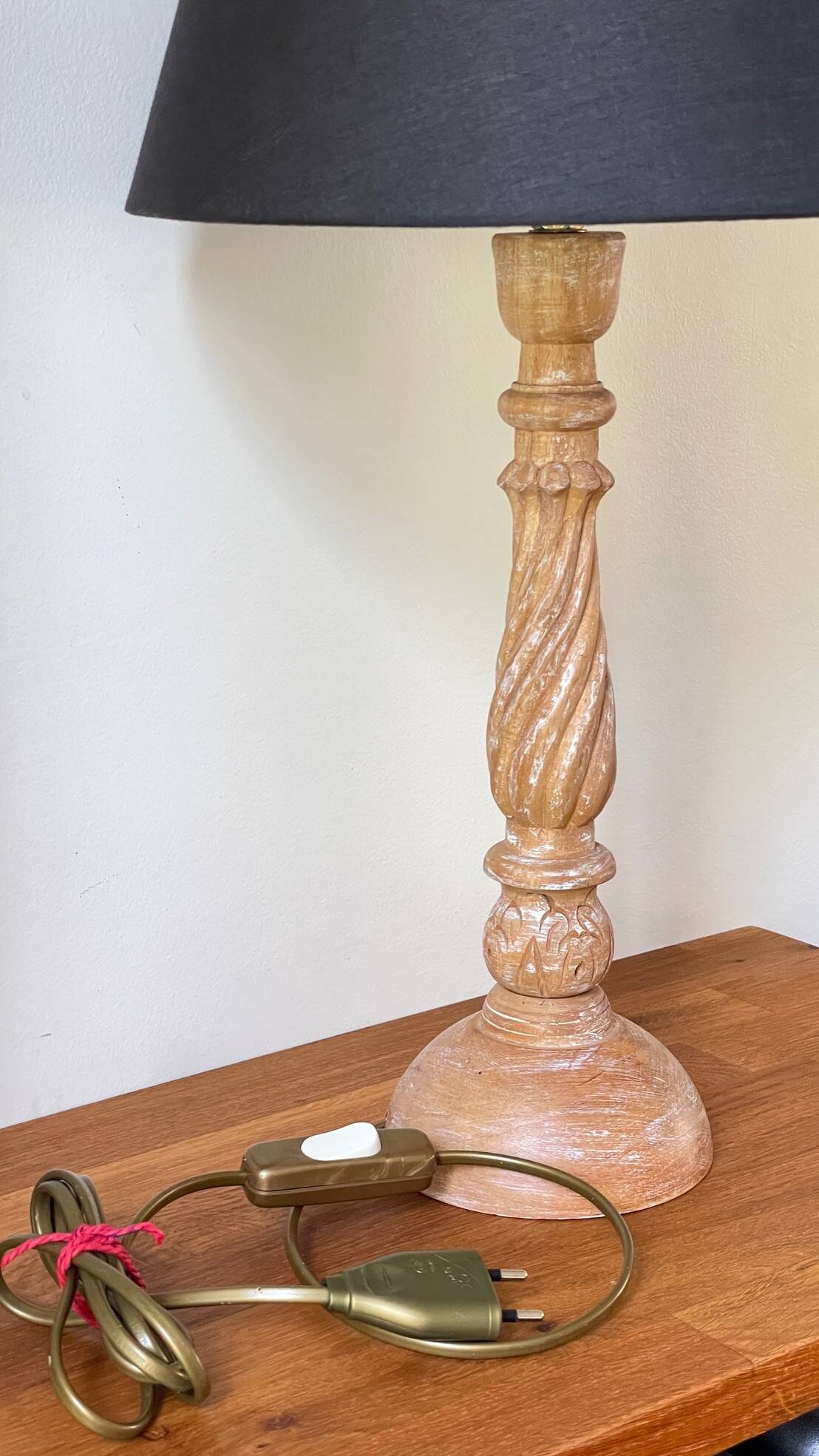 Carved wood lamp