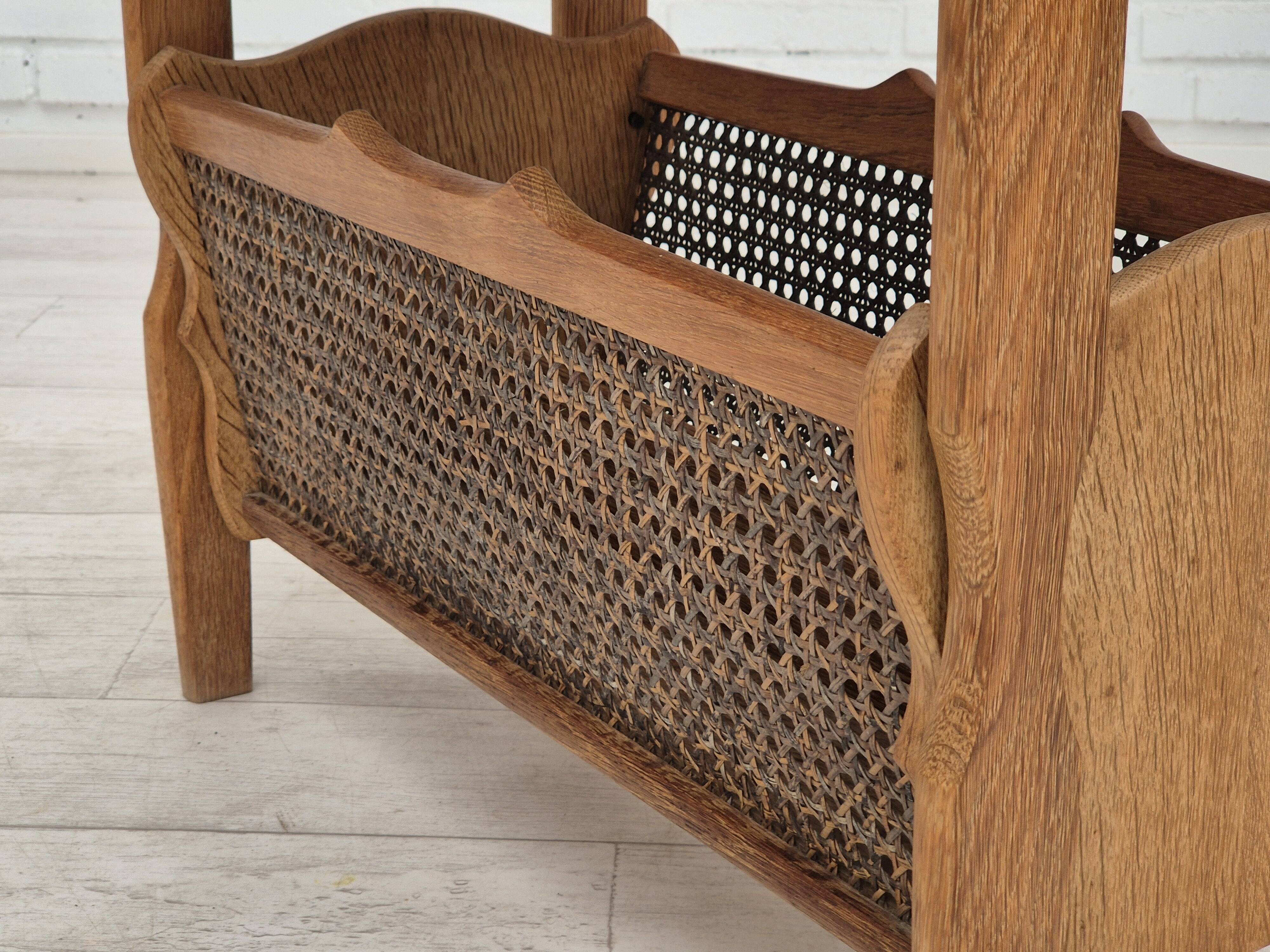 1970s, Danish newspaper side table. Solid oak wood, furniture mesh.