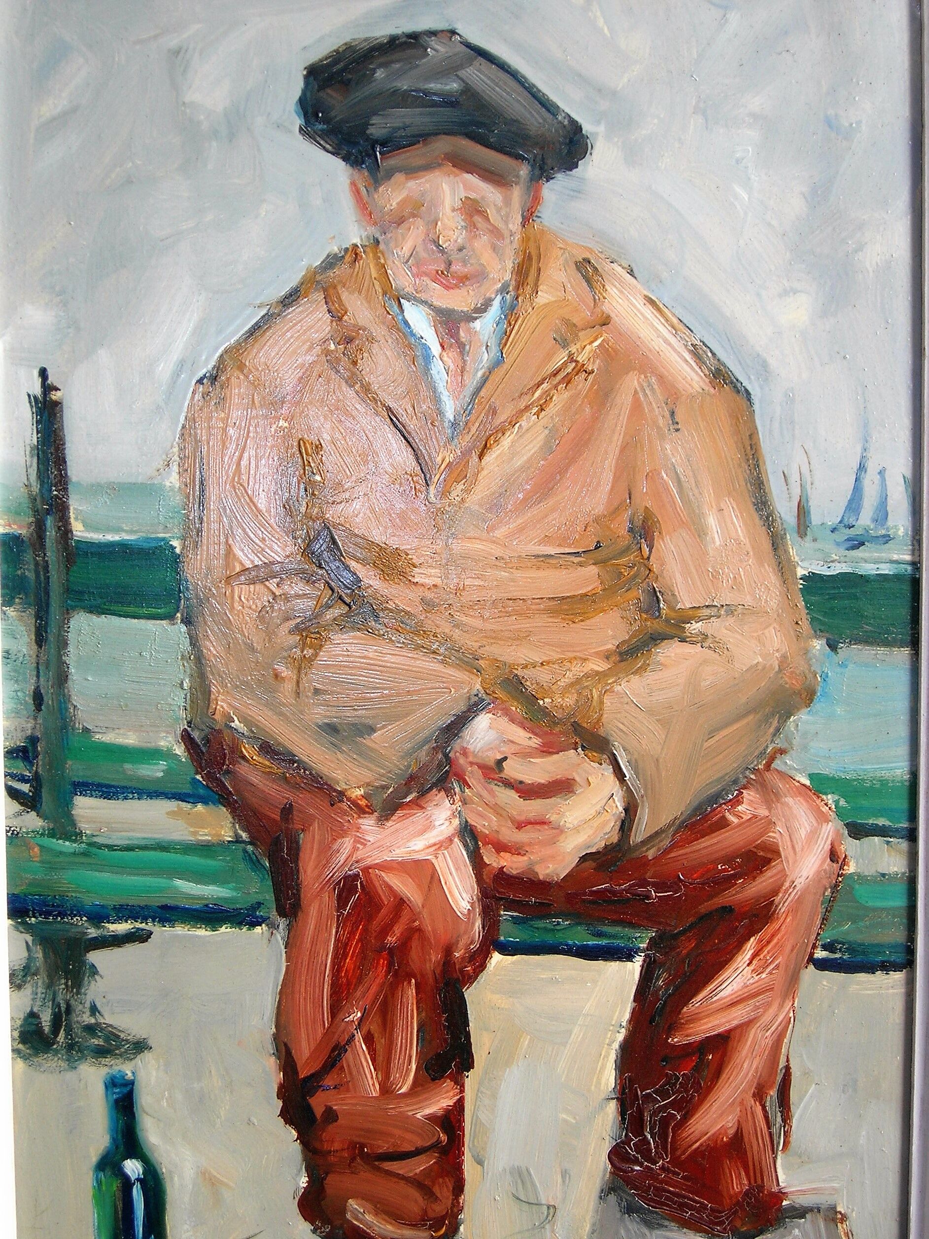 Old paintings Seated Man and Woman with the Umbrella by René. THE FORESTER (1903-1972)