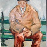 Old paintings Seated Man and Woman with the Umbrella by René. THE FORESTER (1903-1972)