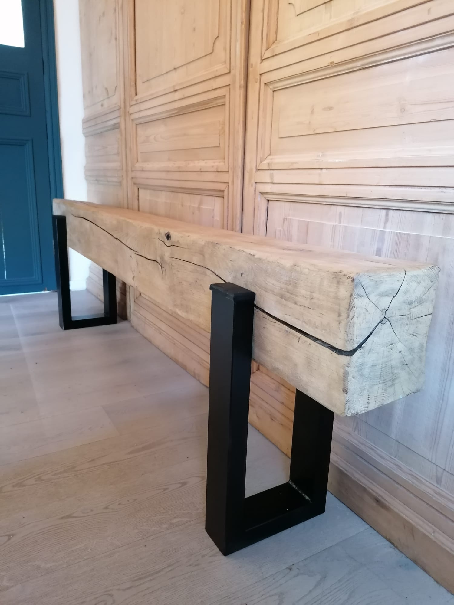 Wooden beam bench