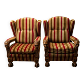 Paire de Fauteuils Style Renaissance Espagnole- Sculptés Bois Massif Années