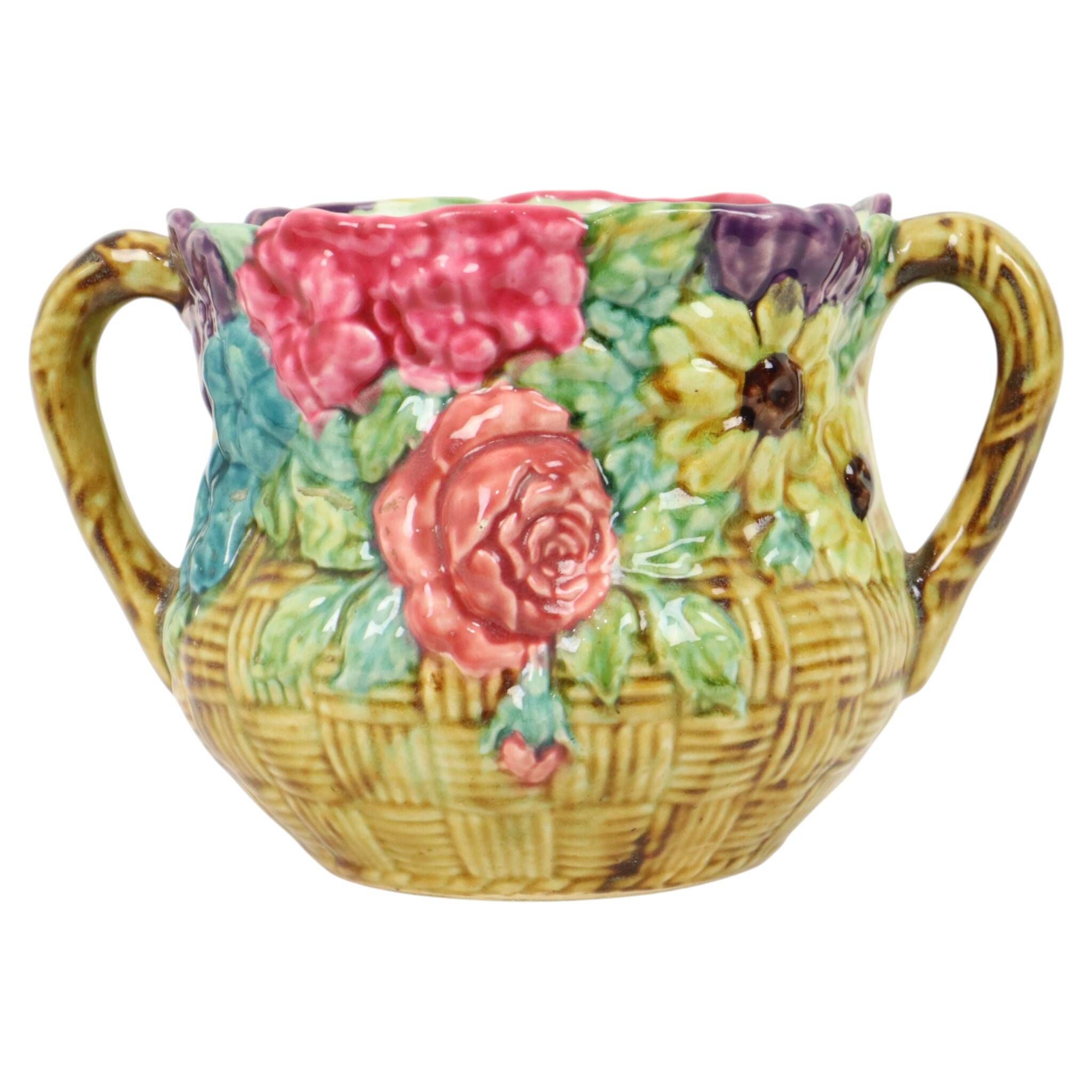 Colorful Art Nouveau Majolica Flowerpot / Cache-pot France