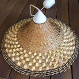 Suspension made of rattan, raffia and rope