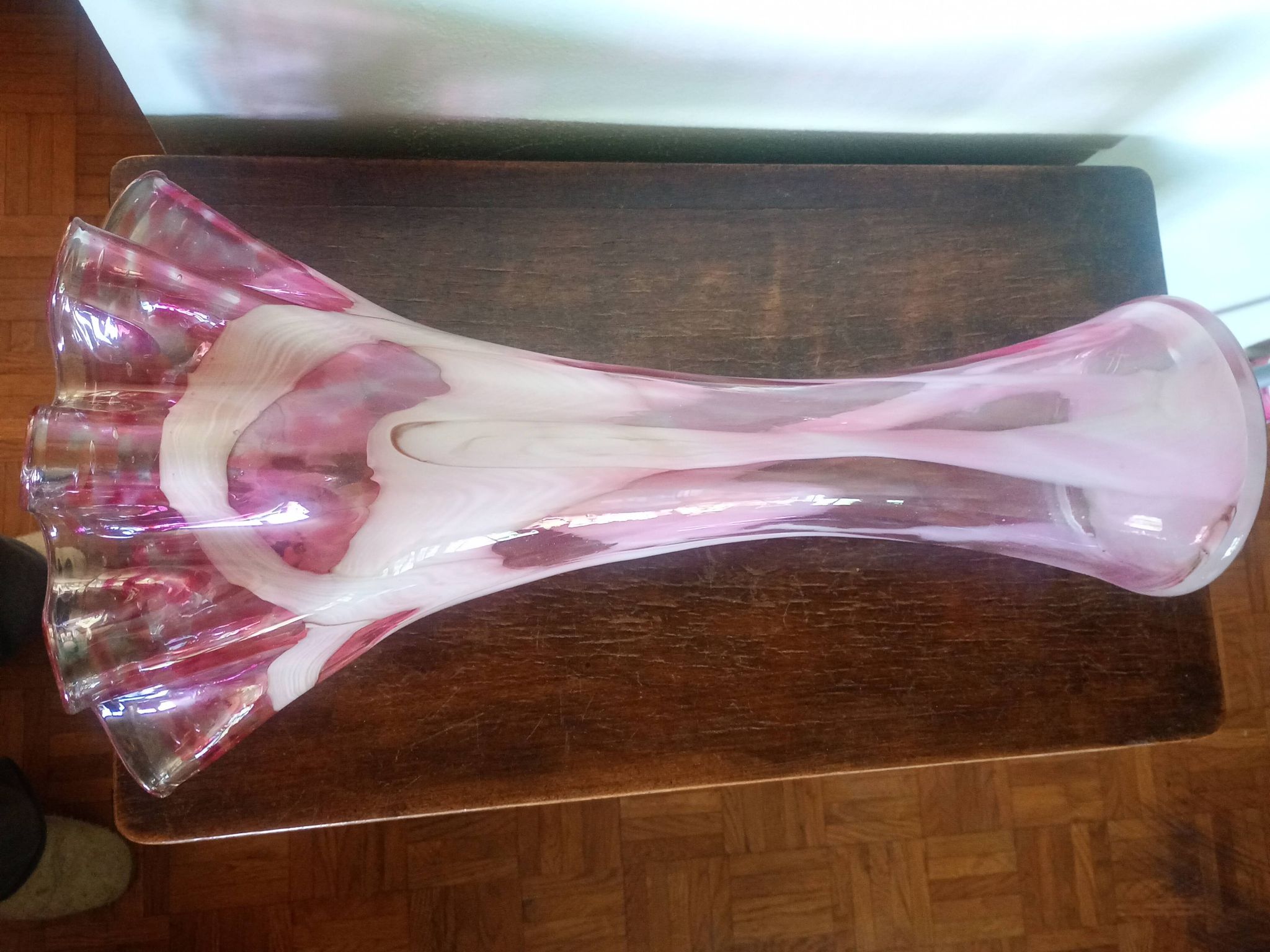Grand vase corolle évasé 50cm - moucheté rose & blanc Design 70'