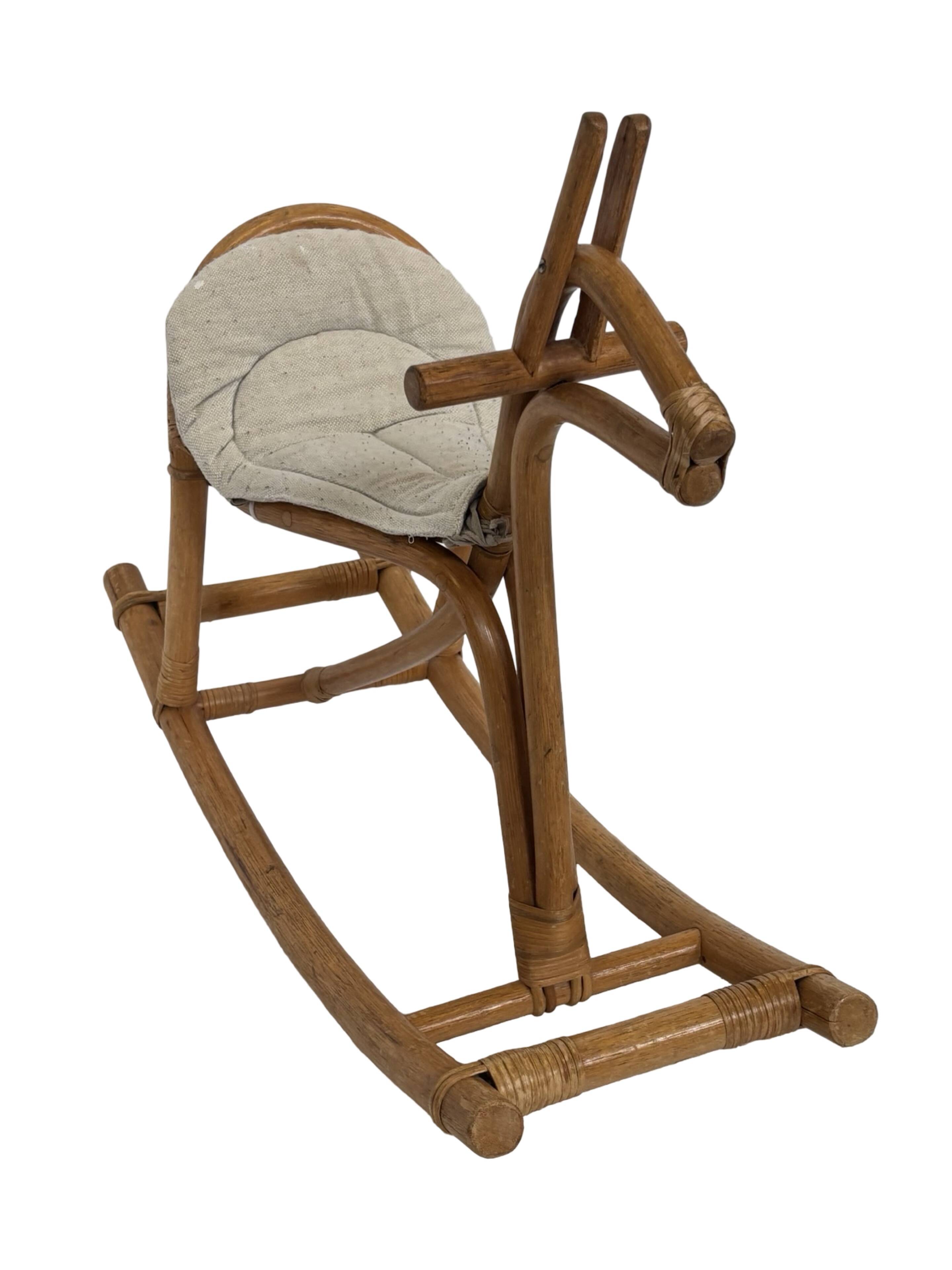 Vintage rattan rocking horse for a 1960s nursery design