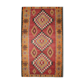 Vintage Persian Kilim Rug, Handwoven Red Wool Carpet- 150x289cm