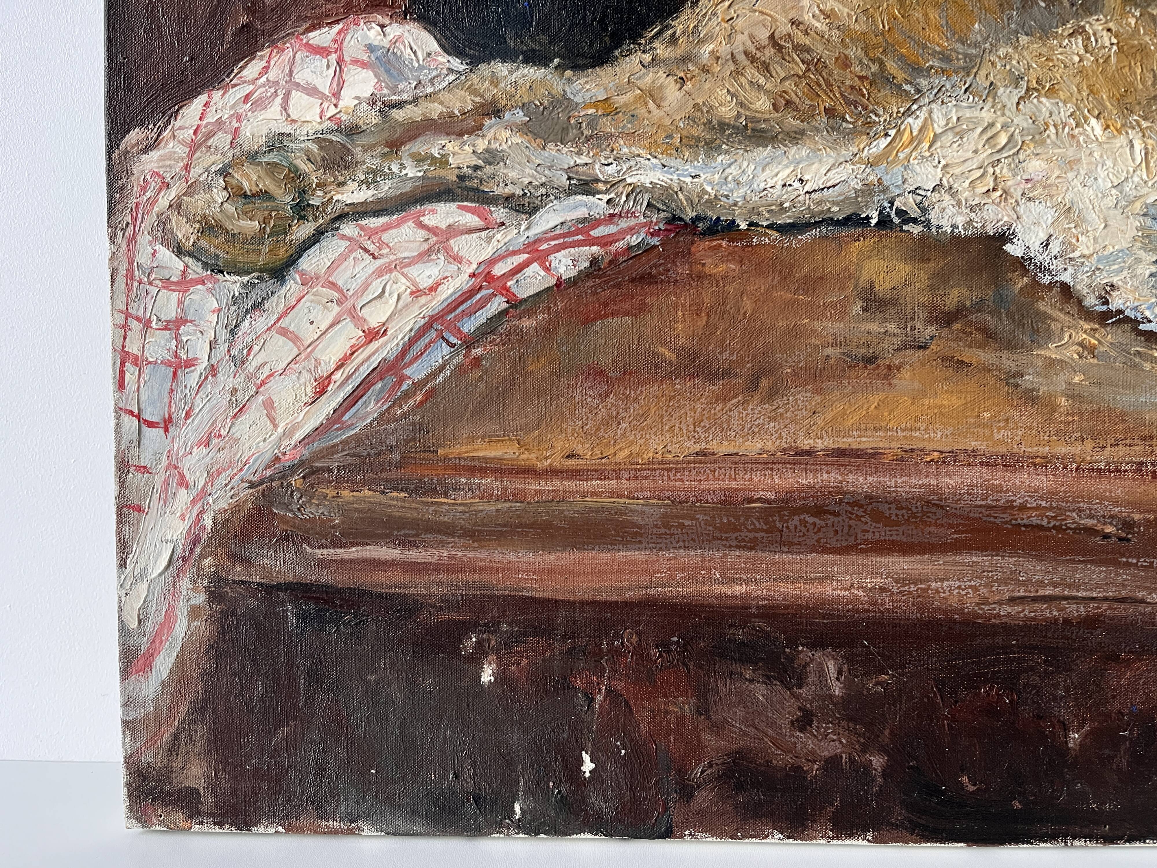 Oil painting on canvas of a still life with a hare circa 1950