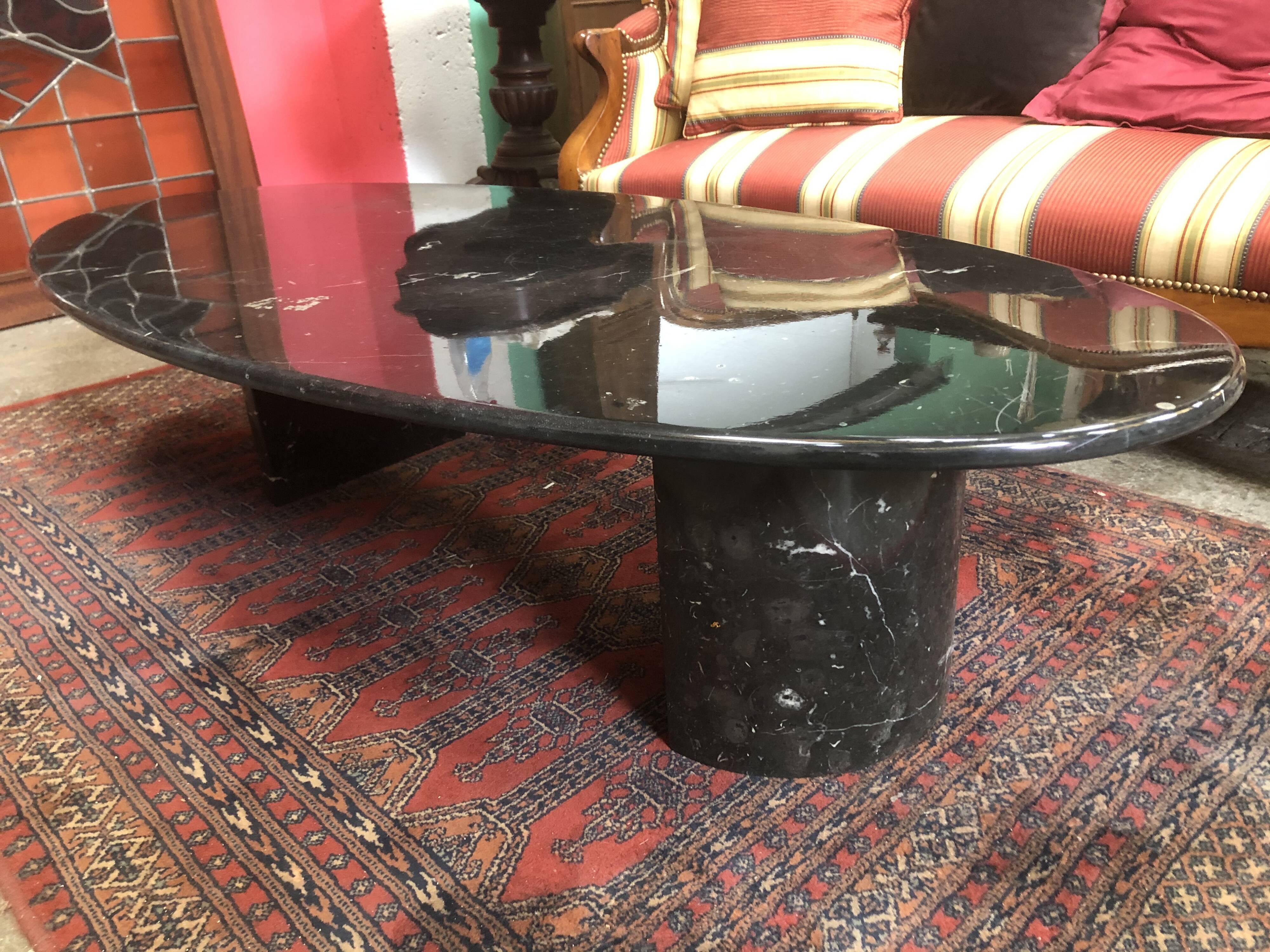 80s black marble oval coffee table