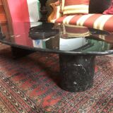 80s black marble oval coffee table