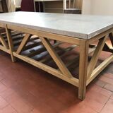 Coffee table in natural oak and top in blue stone of Flamant