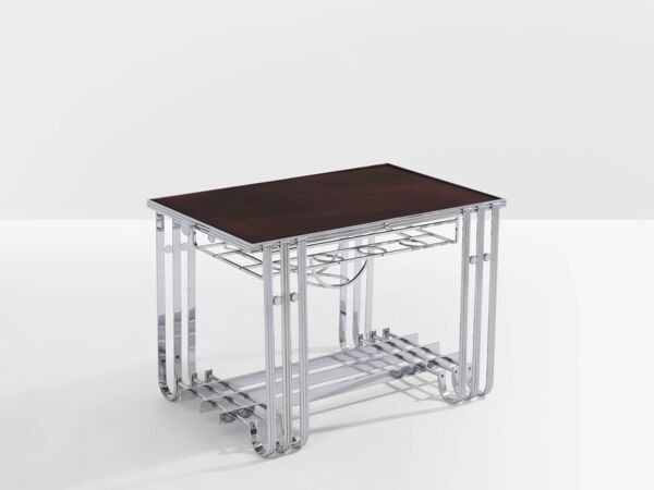 Table bar moderniste Art Deco noyer et métal nickelé vers 1930