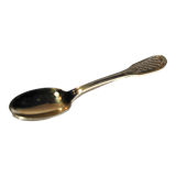 Precious set of 6 teaspoons and its sugar tongs in SOLID SILVER plated Gold Vermeil 19th s