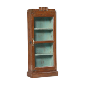 vitrine murale vieux teck patine marron art deco piece d'origine inde
