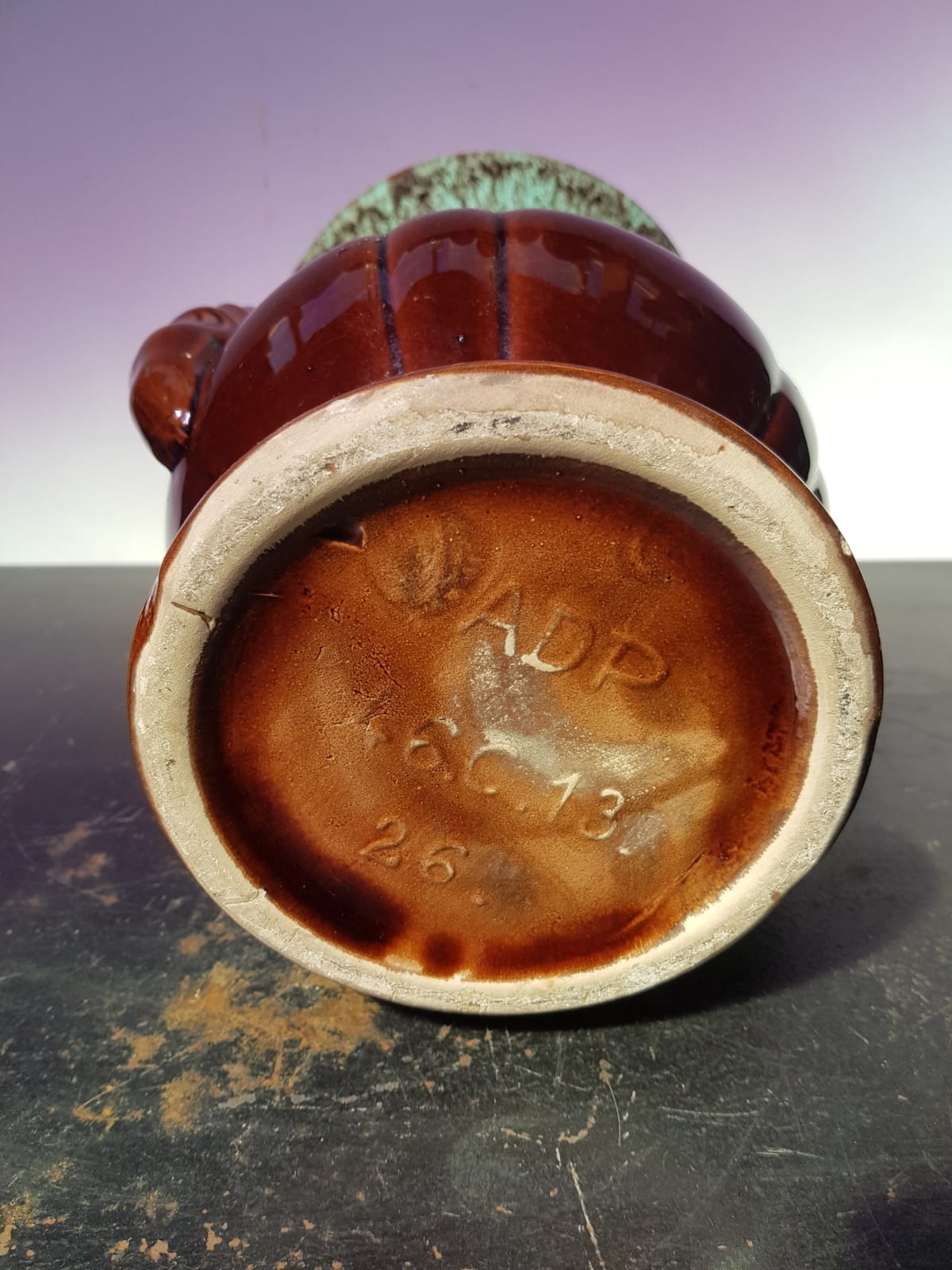 Former Vase ADP Enamelled Ceramics Brown Blue Green Frames - Vintage Anses