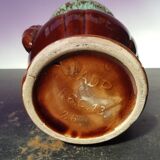 Vase adp céramique émaillée marron coulures vert bleu avec anses vintage