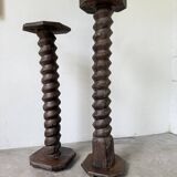 Paire de piédestal colonnes vis de pressage chêne 1900