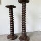 Pair of pedestal columns with oak pressing screws, 1900
