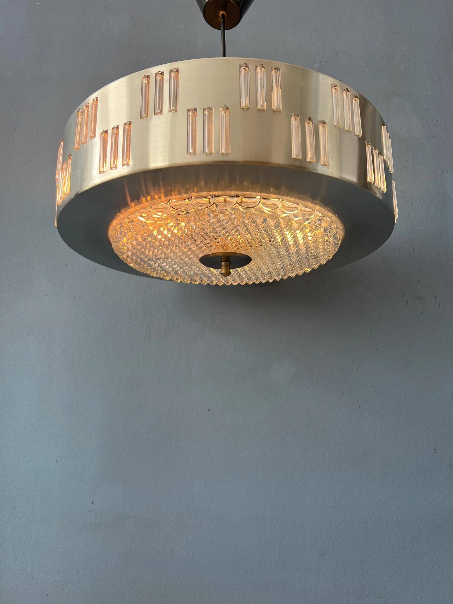 Vintage UFO pendant light with crystal glass