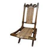 Chaise victorienne pliable XIX° siècle cannage gothique Art & Craft