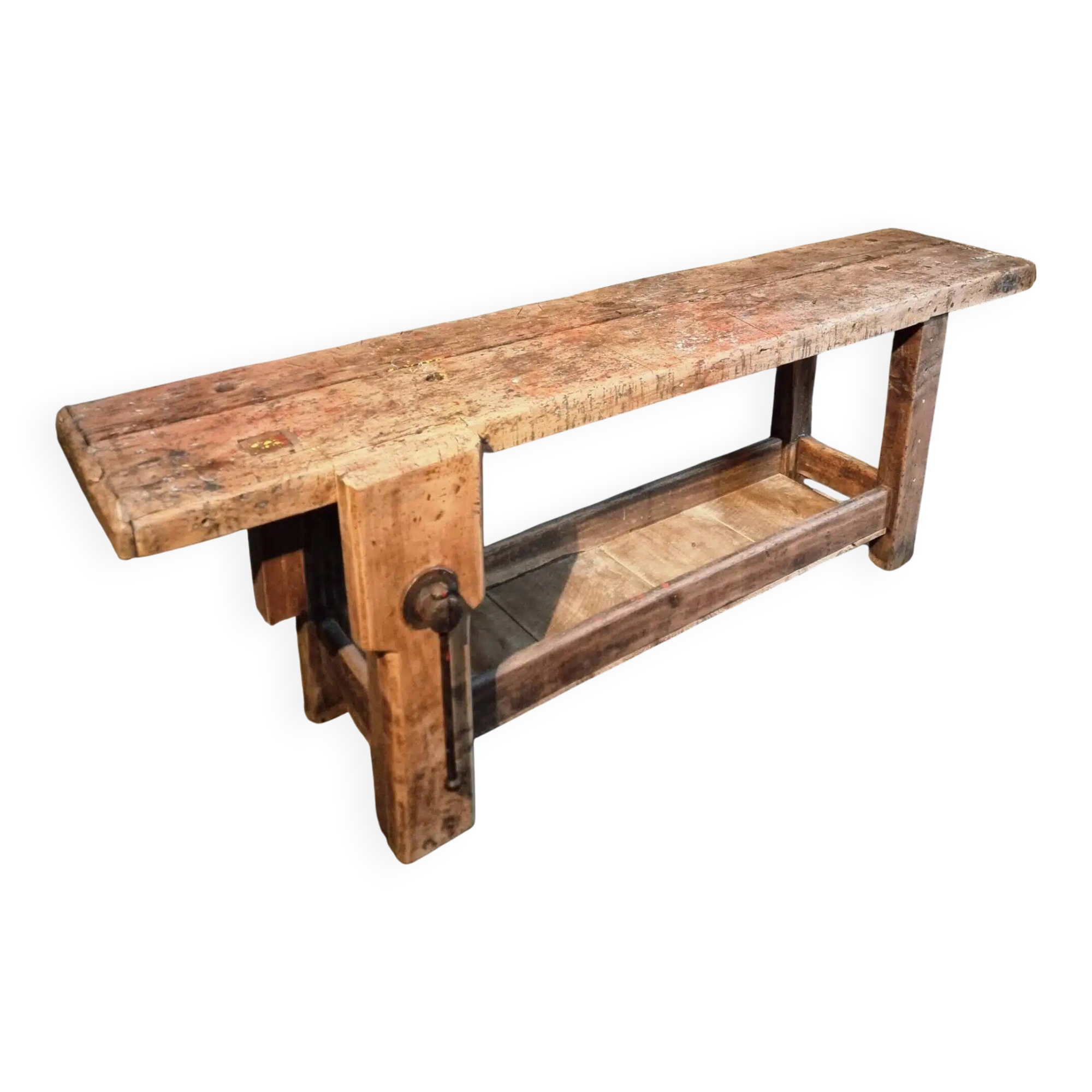 Antique French carpenter's workbench in oak and beech, circa 1900