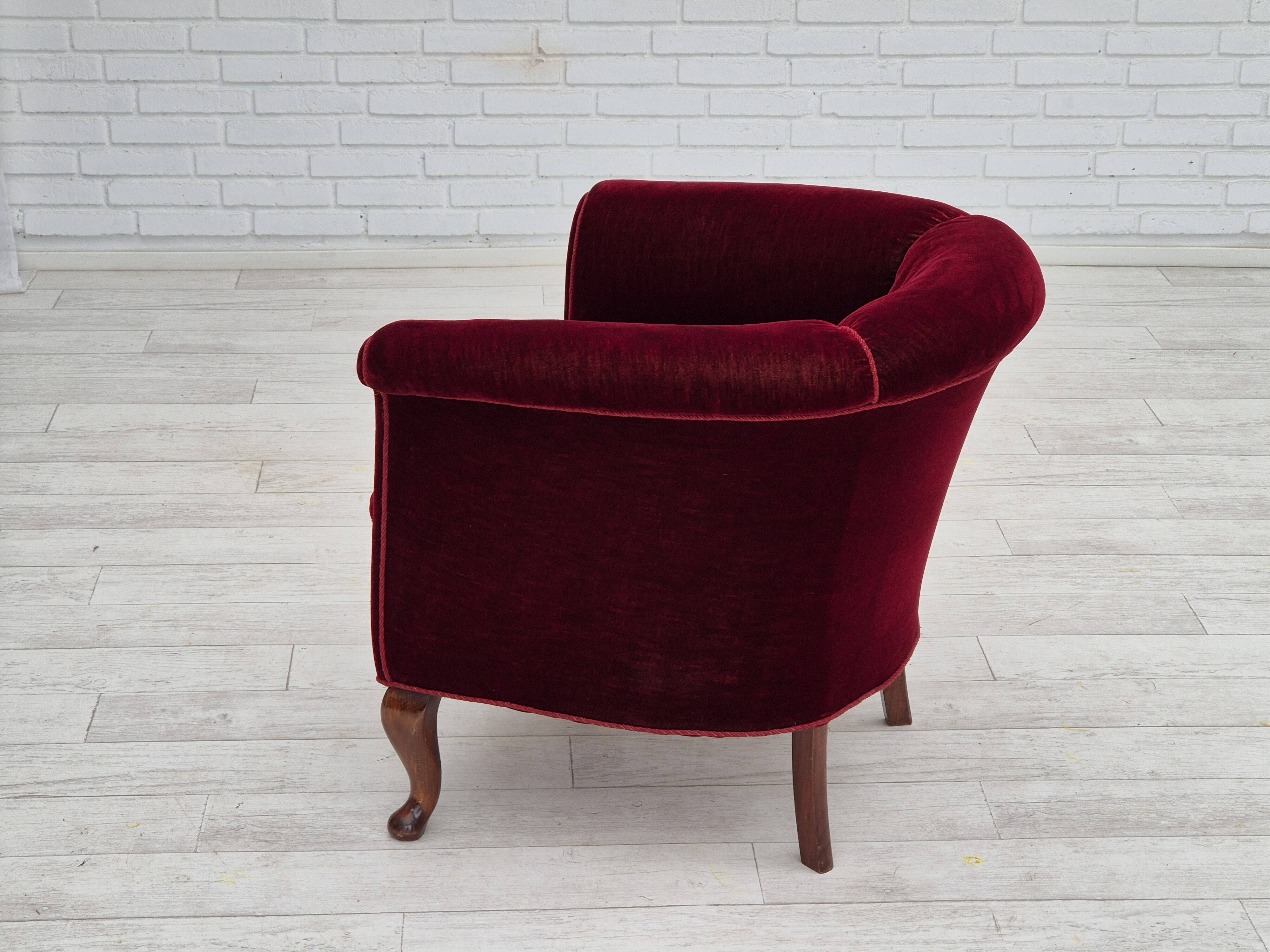 1960s, Danish lounge chair, furniture velour, beech wood legs, original condition.