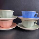 Set of 4 Villeroy & Boch Vintage 50s Cups and Saucers - Pastel & Gold