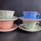 Set of 4 Villeroy & Boch Vintage 50s Cups and Saucers - Pastel & Gold