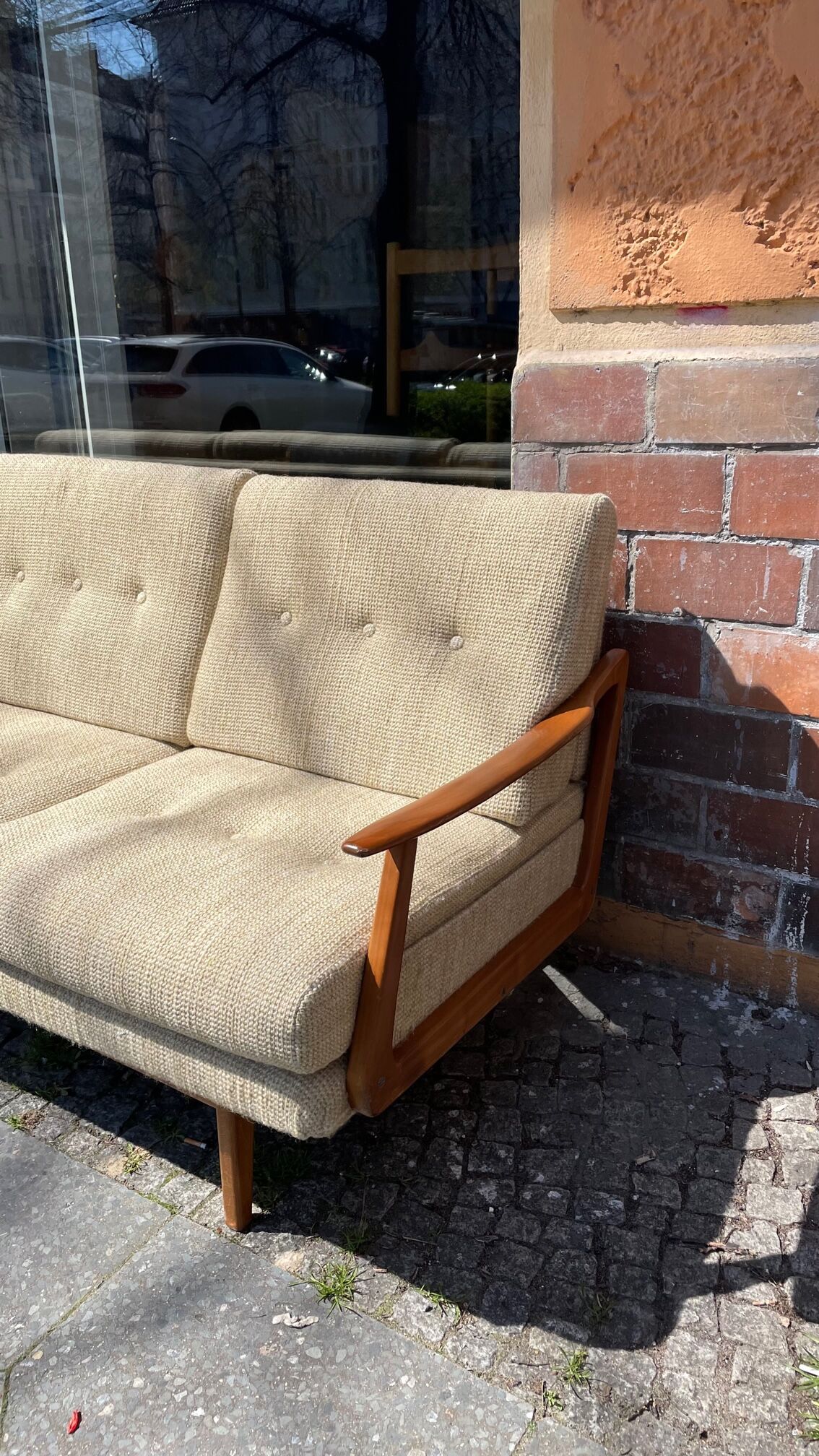 Canape daybed of the 60s in wood and wool