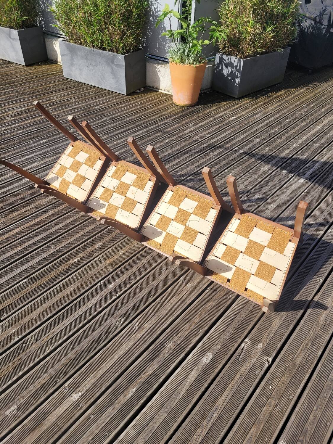 Lot de 4 chaises art déco assise cuir