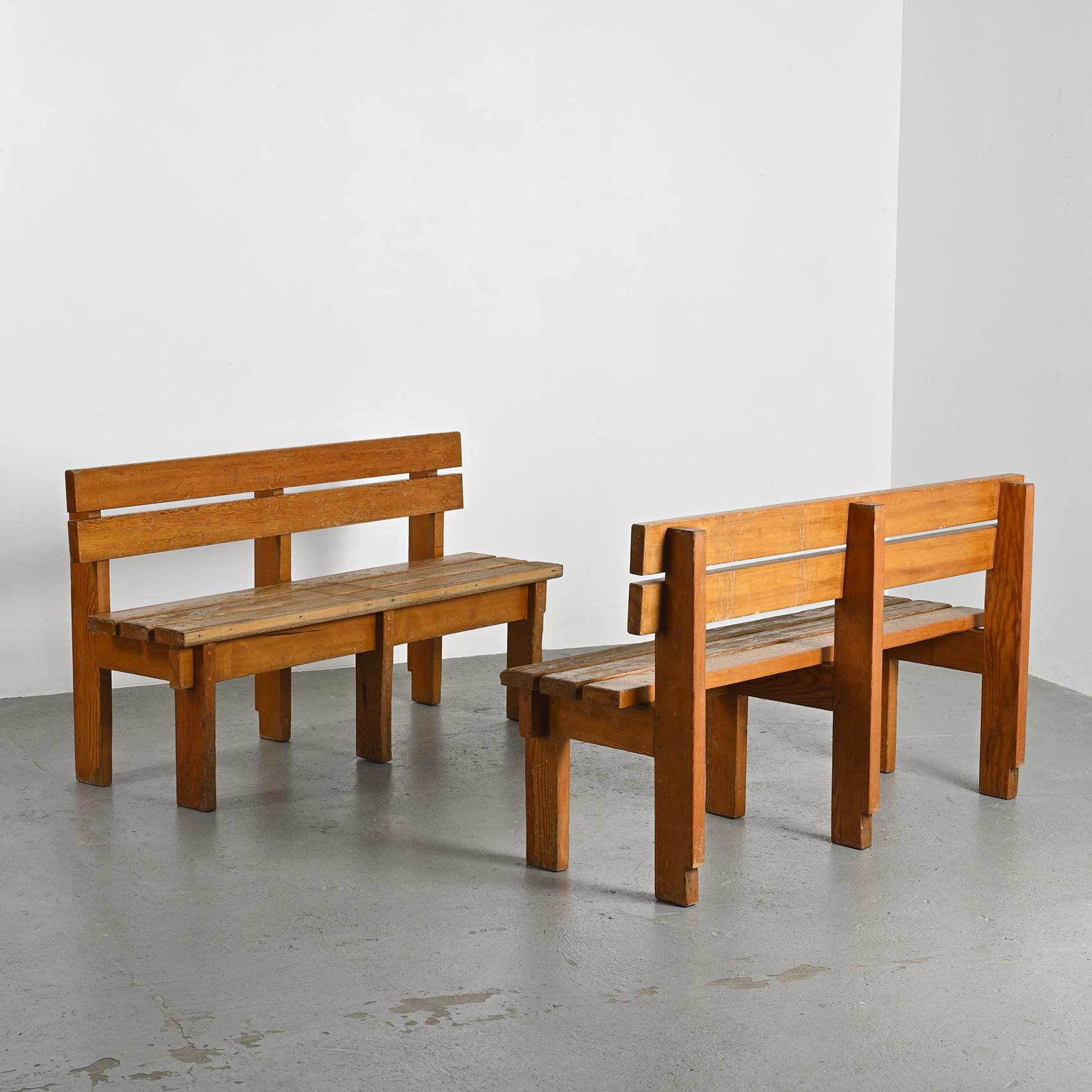 Pair of solid wood benches by Christian Durupt, Courchevel, circa 1960