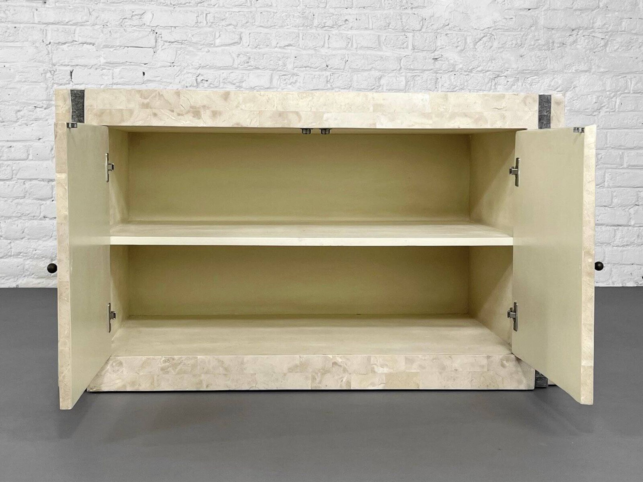 Vintage sideboard in stone and brass marquetry, 1980s