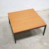 Vintage square modernist coffee table in teak and metal