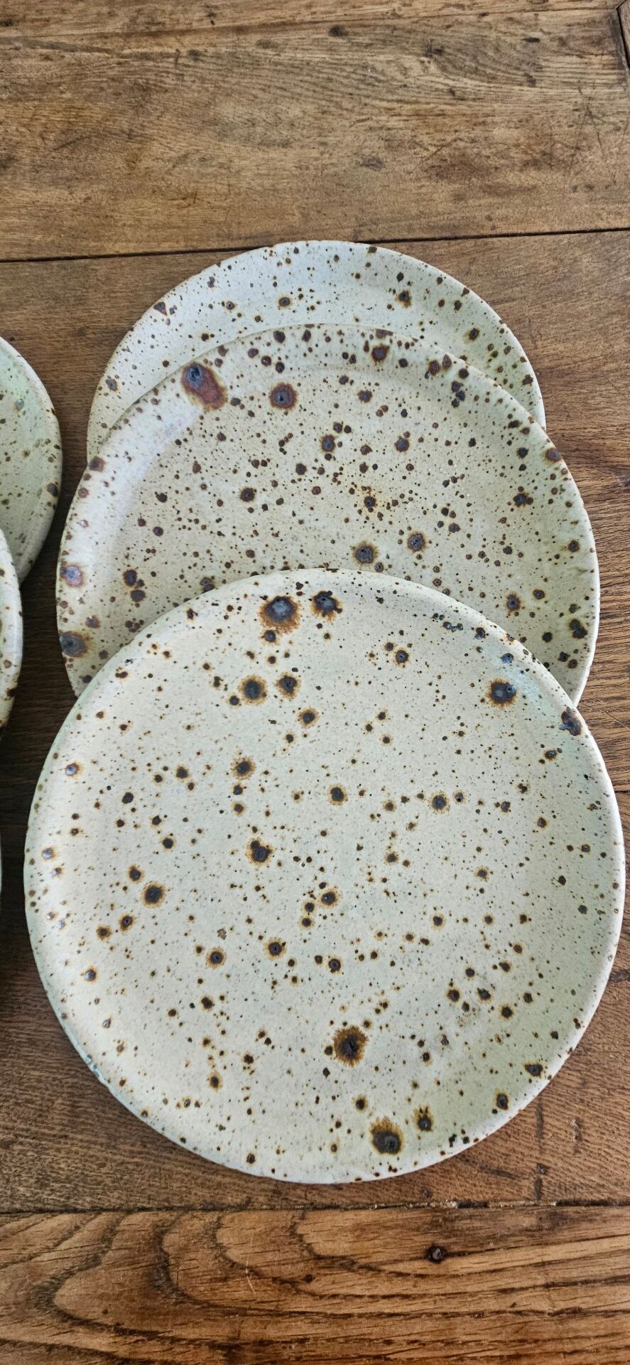 6 plates signed Gustave Tiffoche vintage pyrite glazed stoneware