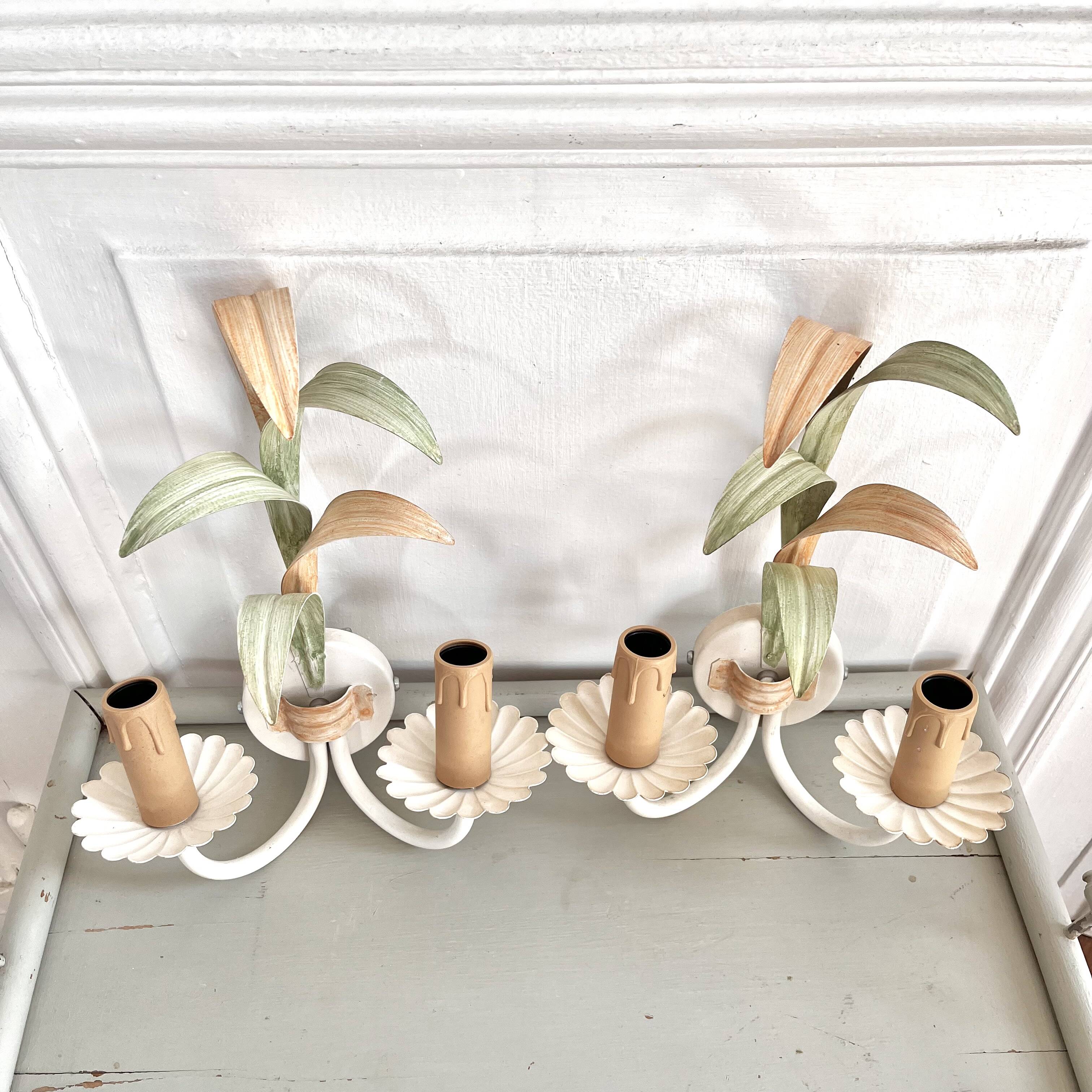 Pair of metal flower wall lights